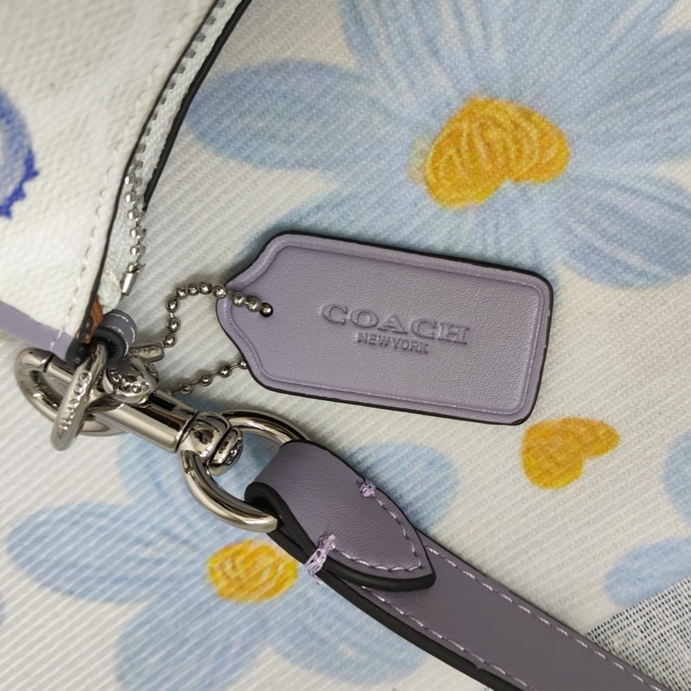 Coach White Mini Shoulder Bag with Lavender and Blue Berry Print - Picture 9 of 12